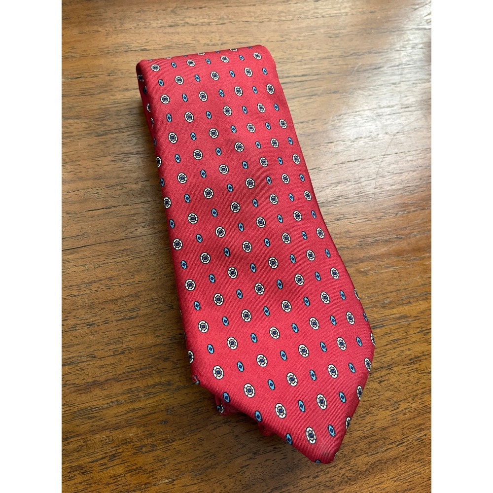 Cambridge Classics by Mervyns Red Geometric Medallion Silk Blend Mens Necktie